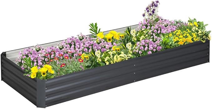 Large Galvanized Steel Raised Garden Bed Planter for Vegetables Herbs and Flowers – Easy to Assemble Weed Resistant Open Bottom Drainage