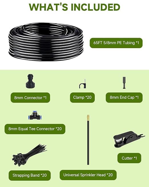 Drip Irrigation System for Watering Garden: 65FT 360° Hydroponic Misting Device Kit with Quick Connector Hose Barbed Accessories for Potted Plants Outdoor Indoor Greenhouse Raised Beds