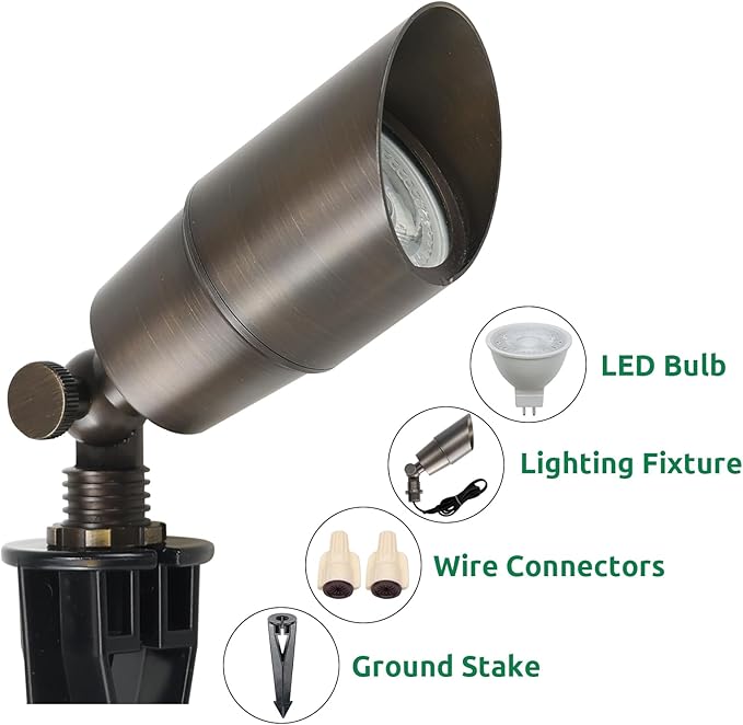 DOSHINE® Solid Brass Landscape LED Spotlights Outdoor Low Voltage Landscape Lighting AC/DC 12V Uplight Accent Light for Tree Garden Yard with Replaceable 5W 3000K Warm White 560LM MR16 Bulb (4-Pack)