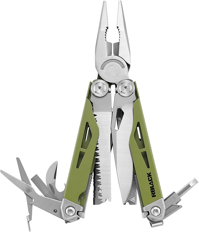 Multitool 21-in-1 Multi Tool Pliers with Safety Locking and Spring-Action Scissors Heavy-duty Stainless Steel Multi-tool Set with Nylon Sheath for Work Home Garden DIY &amp Auto Olive Green