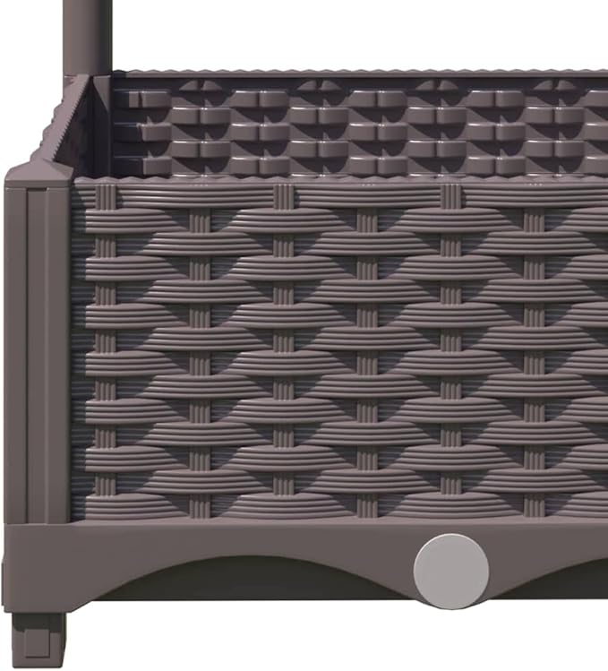 Large Outdoor Raised Planter with Trellis 31.5x15.7x47.8 Brown Polypropylene Elevated Garden Box for Climbing Plants Modern Matte Patio Trough for Balcony Terrace and Yard