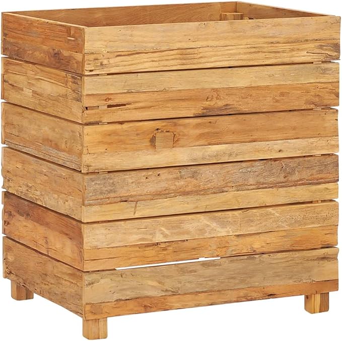 Wooden Raised Bed with a Steel Rack Recycled Teak Raised Planter Garden Box with Legs Wood Raised Garden Bed Planter for Vegetables Grass Lawn Yard 19.7x15.7x21.7