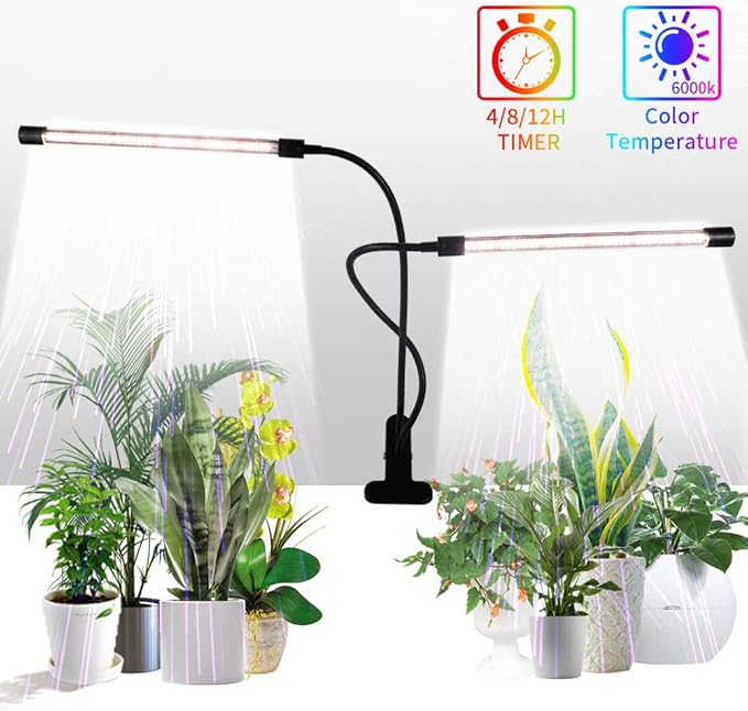 KAKAA LED Grow Light Full Spectrum Clip Plant Growing Lamp with White Red LEDs for Indoor Plants 5-Level Dimmable for Indoor Plants Seedlings Succulents
