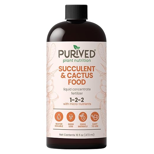 Purived 16oz Succulent &amp Cactus Liquid Fertilizer – Makes 50 Gallons Ideal for Aloe Jade Cacti &amp More All-Natural Groundwater Safe Made in USA