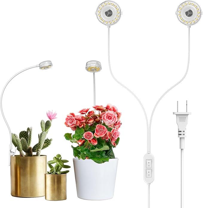 SANSI Grow Lights LED Pot Clip Plant Light 4000K Full Spectrum 4-Level Dimmable Auto On Off+Puck Grow Light 10W (150 Watt Equiv) Full Spectrum 2-Head Lamp for Plants with Ceramic Tech