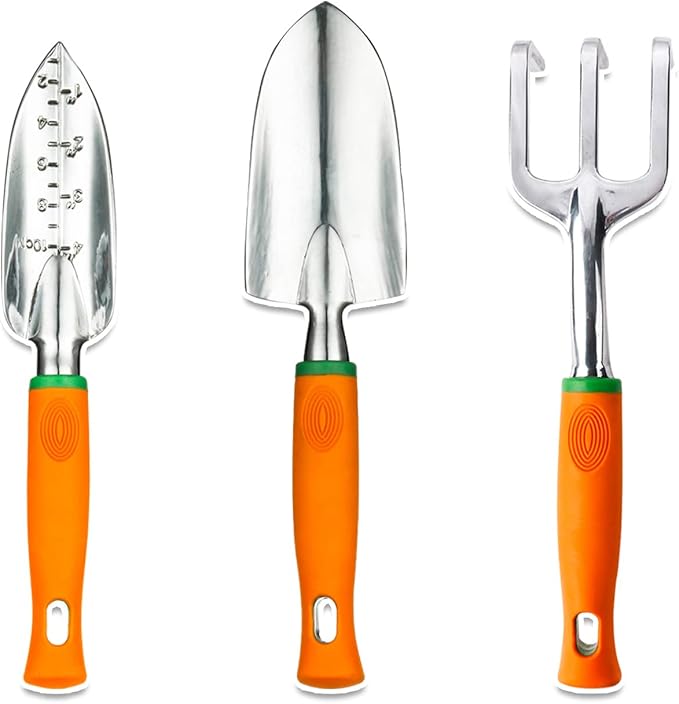UKOKE Garden Tool Set 3 Piece Aluminum Hand Tool Kit Outdoor Tool Heavy Duty Gardening Work Set with Ergonomic Handle Gardening Tools for Women Men