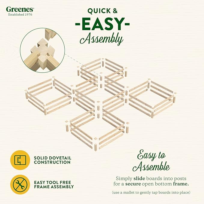 Greenes Fence Original Pine Raised Garden Bed 80 Sq. Ft. 12' x 12' x 10.5-14 - Made in USA with American Pine