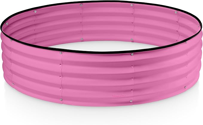 Round Galvanized Raised Garden Bed // 4×4×1 ft Galvanized Raised Garden Beds Outdoor for Gardening Vegetables Flowers // Patented Tool-Free Design Round Planter (Pink)