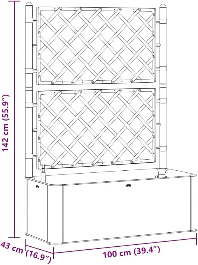 vidaXL Garden Raised Bed Plant Container with Built-in Trellis and Self-Watering System - Weather-Resistant Plastic Structure - Rattan-Like Design - Versatile for Indoor and Outdoor Use - Anthraci...