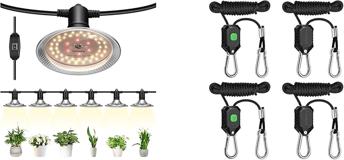 VIVOSUN Outdoor LED Grow Lights and 2-Pair 1/8 Inch Adjustable Grow Light Hanger Heavy Duty Rope Hanger with Reinforced Metal Gears 8Ft. Long and 150 lbs Weight Capacity Rope for Grow Light