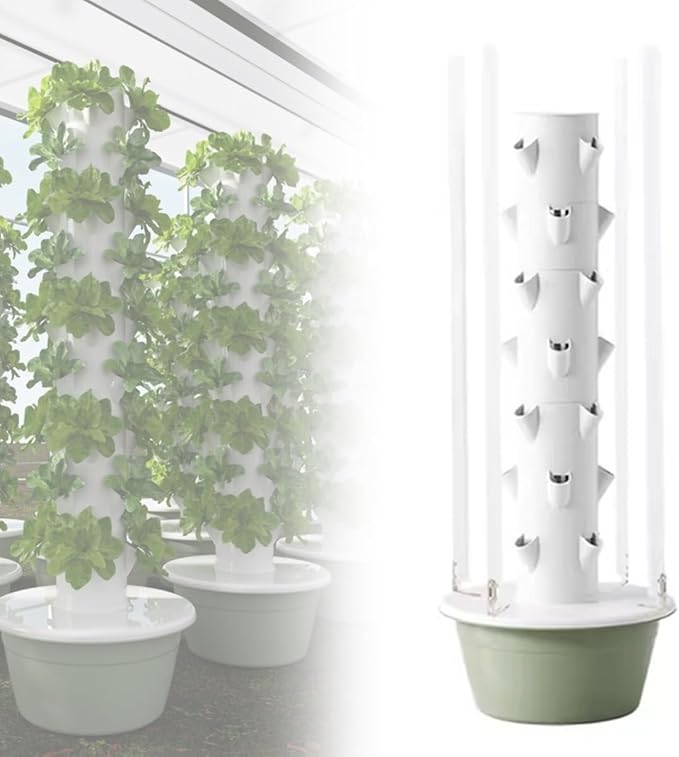 Hydroponics Tower with LED Grow Light - Vertical Hydroponic Garden with Pump for Growing Herbs Fruits and Vegetables Indoor Hydroponic System Space-Saving Design