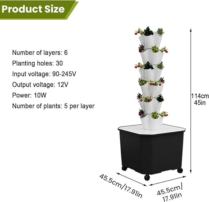 Aeroponic Tower Garden System Tower Garden Growing System Vertical Farming Tower with Pump Soilless Cultivation Growing System(114cm/45in)