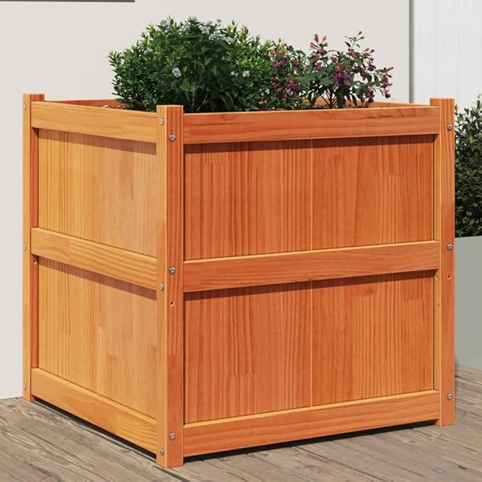 Wooden Raised Garden Bed Garden Planter Box Outdoor Wood Raised Garden Bed for Planting Plants Vegetables Wax Brown 27.6x27.6x27.6 Solid Wood Pine-239