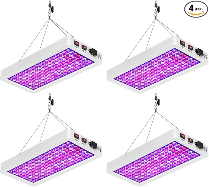 4PCS 800W LED Plant Growth Light with 287LEDs Energy-Saving Lamp Beads Veg/Bloom Dual Modes 100-277V Universal Voltage US Plug Ideal for Seed GerminationHydroponicsVegetable/Flower Indoor Planting