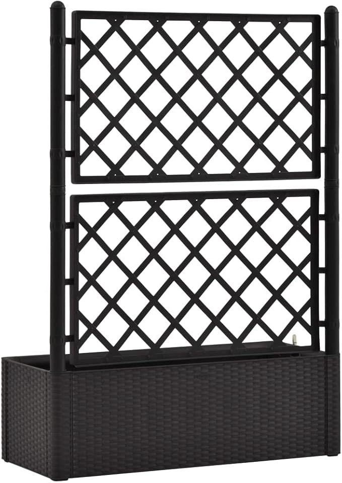Garden Raised Bed with Trellis and Self Watering System and Level Indicator for Outdoor Climbing Planting Yard Patio Decoration Anthracite 39.4” x 16.9” x 55.9” (L x W x H)
