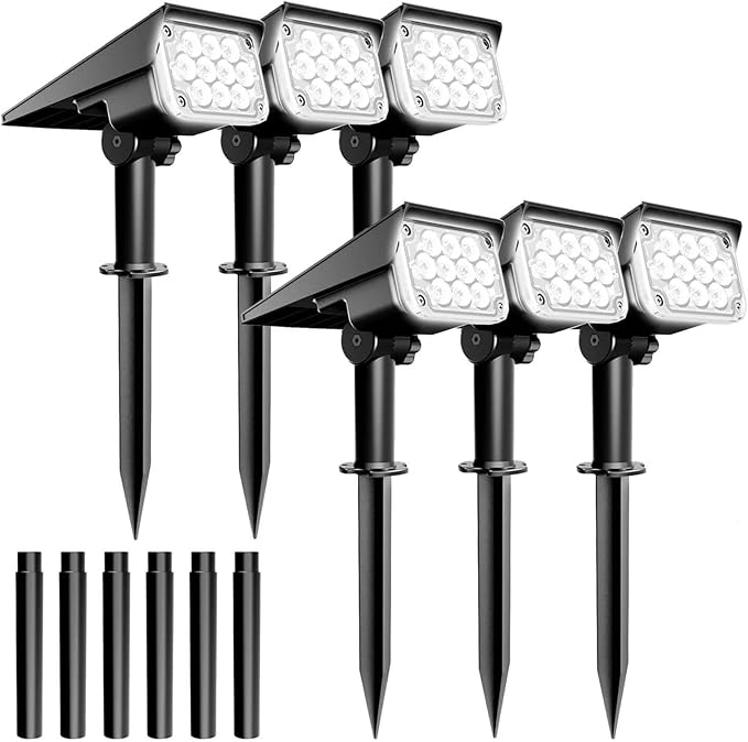 T-SUNUS Halloween Solar Spotlights Cold White 6000K IP65 Waterproof 2-in-1 Outdoor Landscape Spot Lights Garden Light for Flag Christmas Tree Yard Driveway Porch Walkway Patio Statue Graveyard 6 Pack