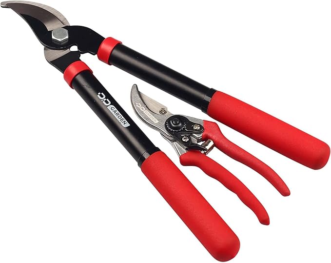 D&ampD Garden: Bypass 2-Piece Combo Set - 8 Pruner &amp 15 Lopper - Gardening Cutting &amp Trimming Tools Comfort Grips Heat Treated Blades Yard Work