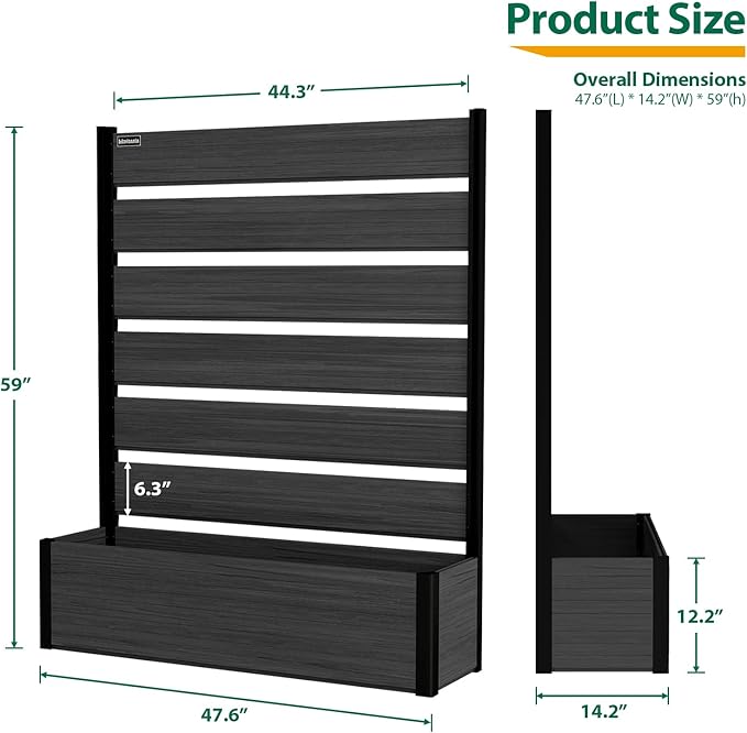 Vertical Screen Planter Bed - Raised Garden Box with Trellis for Climbing Plants Durable Privacy Fence Planter for Outdoor Patio Deck Aluminum Frame Black