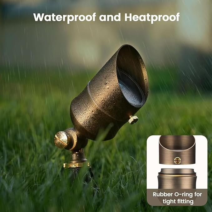 12V Solid Brass Outdoor Landscape Spotlights Heavy Duty Low Voltage LED Landscape Lights Waterproof for Yard Lawn Garden Patio Bronze Accent Lighting Fixture Without MR11 Bulb (4 Pack)
