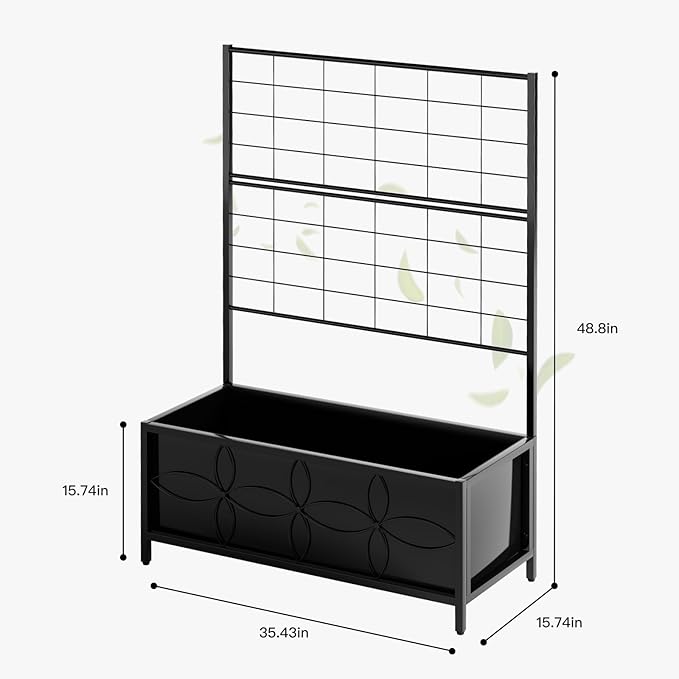 Zhongma Sturdy Raised Garden Bed with Trellis (15.75 x 35.43 x 48.8 in) for Vegetables Flower Planter Box for Backyard Patio Balcony