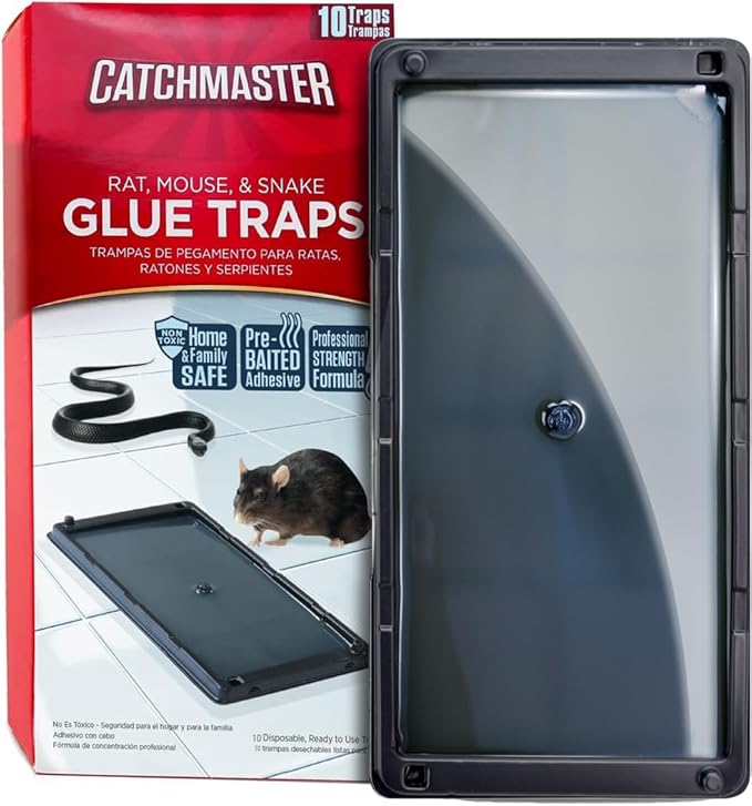 Catchmaster Rat Snake and Mouse Traps 10Pk Large Bulk Glue Rat Traps for Home Adhesive Plastic Tray for Inside House Snake Mice &amp Spider Catcher Pest Control for House &amp Garage