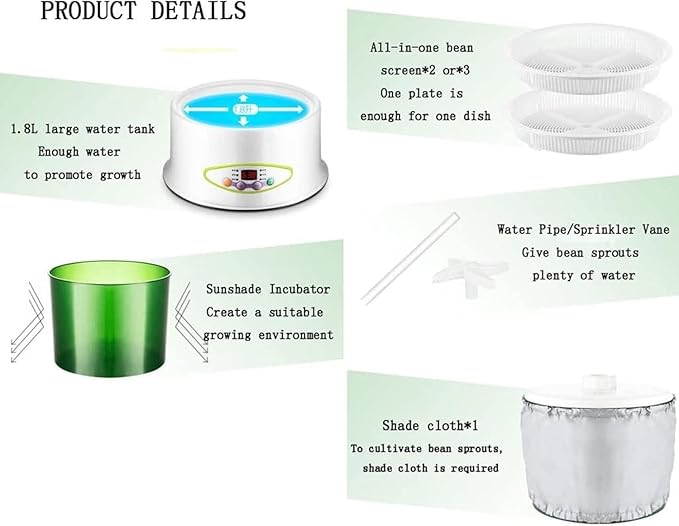 Bean Sprouts Machine LED Display Seed Germination Kit Intelligent Sprouting Machine Suitable for Seeds Microgreens Growing Tool
