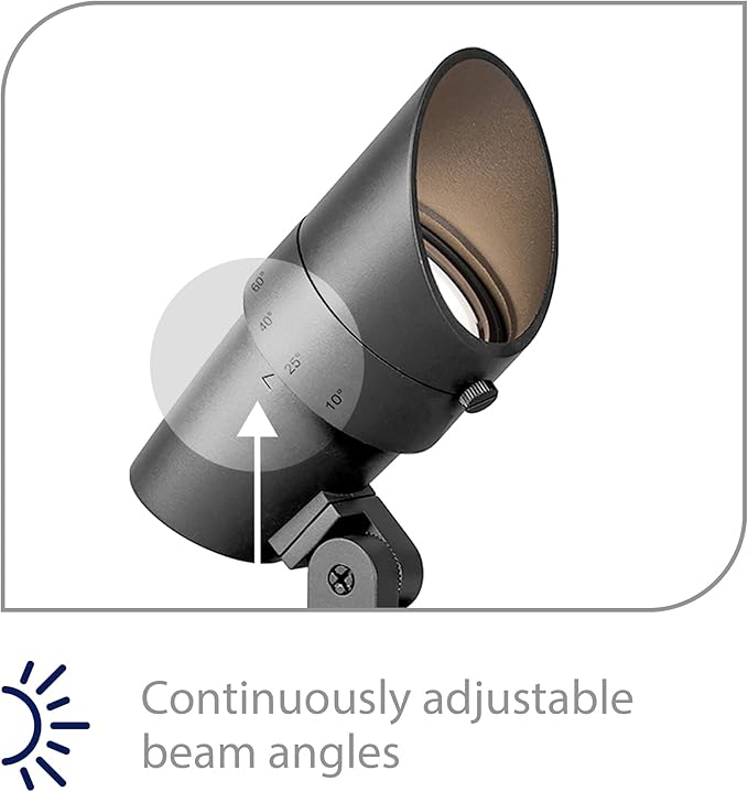 WAC Landscape Lighting LED 120V Line Voltage Medium Size Accent Light with Adjustable Beam Angle and Integral Brightness Control 3000K Warm White Built-in LED in Black