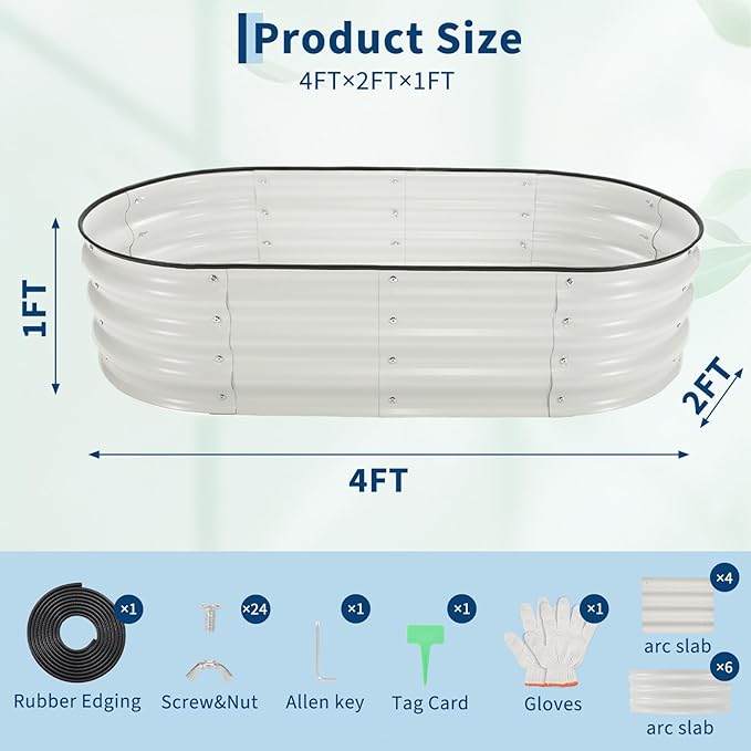 GarveeLife 4x2x1ft Galvanized Raised Garden Bed 2 PCS Oval Raised Bed Kits with Open-Ended Base Metal Planter Box for Vegetables Flowers Herbs &amp Fruits