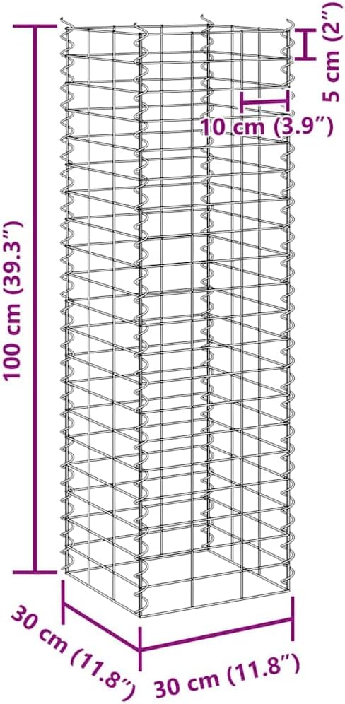 3-Pack Gabion Raised Garden Bed 11.8x11.8x39.4 in Silver Metal Planter Cubes Stackable for Flower Vegetable Patio Outdoor