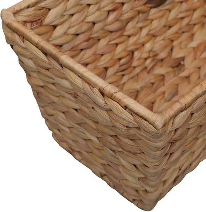 Rectangular Water Hyacinth Planter Set of 2 Brown &amp Black Woven Design Steel Frame Indoor Plant Pots with Removable Liners 23.6x23.6x7.1 inch for Living Room Decor