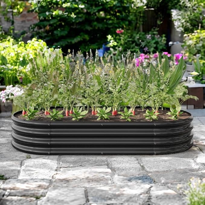 Metal Raised Garden Bed Large Planter Boxes Outdoor for Flowers and Vegetables Raised Flower Bed with Open Base for Better Drainage Durable Raised Beds for Gardening (Black1)