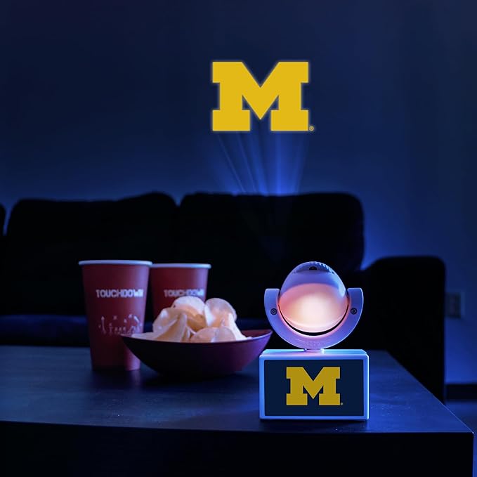 Sporticulture NCAA American Football Michigan - Adjustable Led Mini Spotlight Projector with 6 Team Logo Designs - Portable &amp Rechargeable Spotlight - Battery-Operated - 4.375” x 3.125”