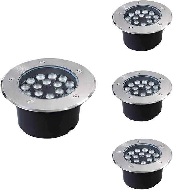 4Pcs Recessed Underground Light - Outdoor Led Spotlight Round Landscape Lamp Ip65 Waterproof Recessed Led Lawn Light Outdoor Led Spotlight for Home Driveway Stair St-Vert-15W