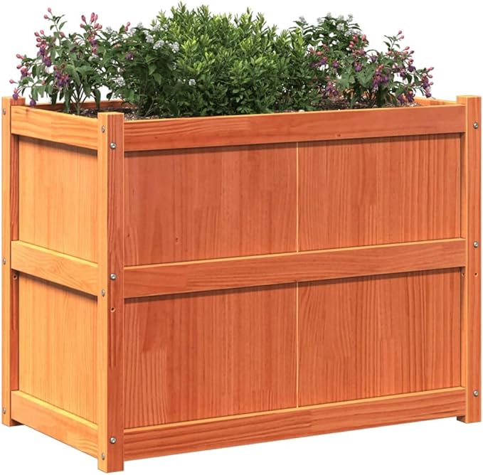 Wooden Raised Garden Bed Garden Planter Box Outdoor Wood Raised Garden Bed for Planting Plants Vegetables Wax Brown 35.4x19.7x27.6 Solid Wood Pine-244