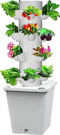 Hydroponic Grow TowerSilent Pump Garden Growing System with Water Tank Automatic Watering Hydroponic System for Herbs Fruits Vegetable(White20holes)