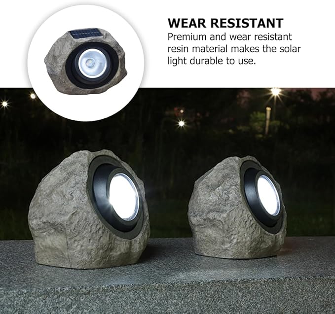 Simulated Stone Solar Yard Lamp Outdoor Decorative Garden Spotlight with Adjustable White and Warm Light Solar-Powered Lawn Accent Light for Patio and Landscape