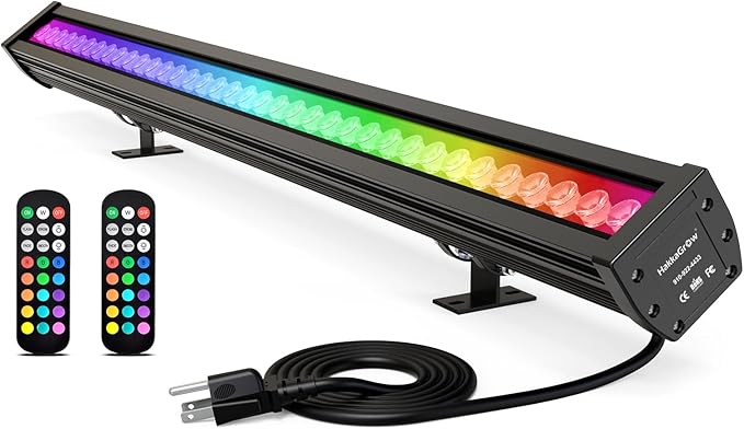 LED Wall Washer Light with RF Remote 144W Color Changing Linear Wall Light Bar 120V Waterproof Dimmable RGBW Landscape Spotlights for Outdoor &amp Indoor Lighting Projects