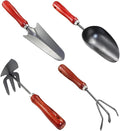 4pcs Gardening Tool Set with Mini Garden Shovel Narrow Spade Three-Prong Rake and Dual-use Hoe for Planting and Digging in Pots and Garden Beds