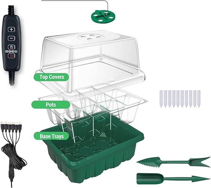 Plant Starter Kit with Full Grow Light 5 Brightness Levels USB Powered Transparent Tray - Adjustable Ventilation Efficient Growth Control Ideal for Indoor Gardening