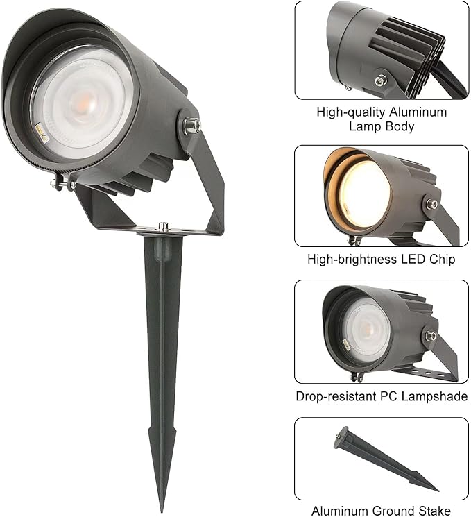 Led Landscape Outdoor Spot Light with Anti-glare Cap - Heavy Duty Waterproof IP67 120V Accent Light 270⁰ Adjustable Mount 3000K Thickened Aluminum Spotlight for Bldg Yard Garden Tree (24 Watts)