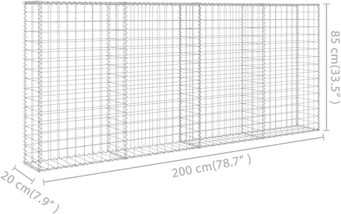 Gabion Basket Galvanized Steel Fence Raised Garden Bed Planter 78.7x7.87x33.5 Inches for Patio Yard and Commercial Landscape Design