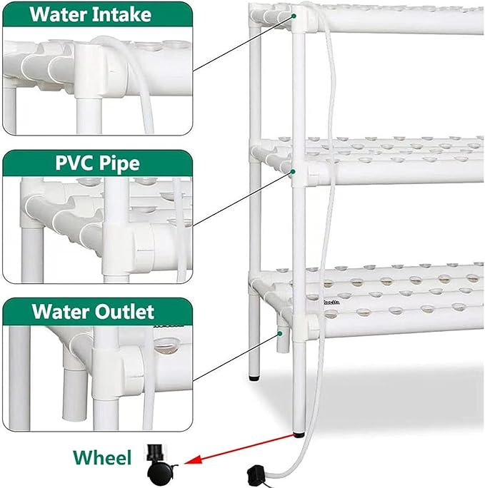 Hydroponic Growing Kits 3 Layers 108 Holes Hydroponic Growing System Hydroponic Grow Kit with Water Pump &amp Pulley Foot Water Culture Plant Growing System for Leafy Vegetables