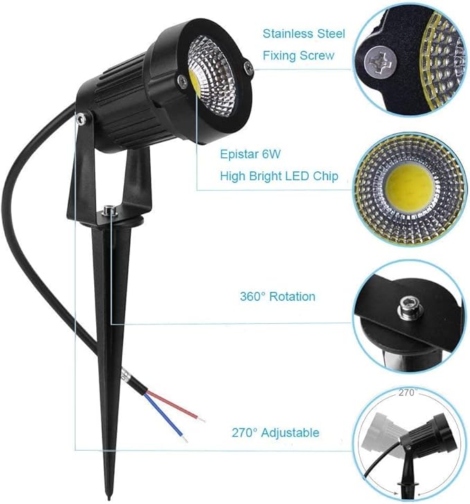 Youngine 12V Low Voltage LED Landscape Lights Waterproof Outdoor Walls Trees Flags Spotlights 5W COB Garden Yard Path Lawn Light with Spike Stand Pack of 2 (Green)NO Plug
