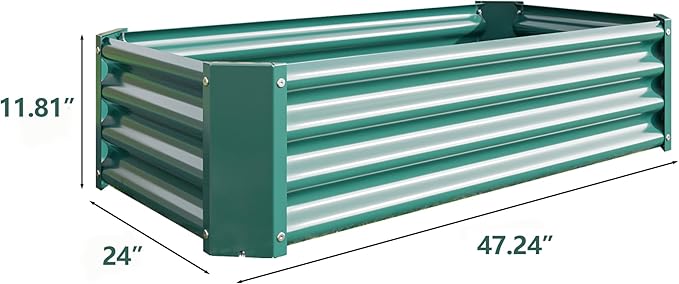 Raised Garden Beds Outdoor for Gardening 4×2×1ft Galvanized Rectangular Plastic Raised Planter Garden Box for Fruit Vegetables Herbs Flowers Growing Bed for Lawn Patio Balcony Green