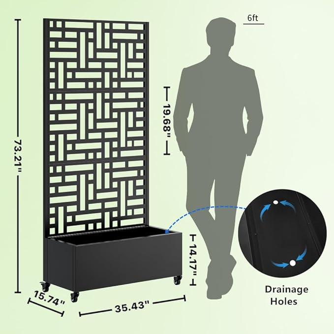 Heavy-Duty Metal Planter Box with Built-in Trellis for Climbing Plants Vegetables and Vines – Rust-Resistant Raised Garden Bed with Drainage and Mobility Features (Black-2)