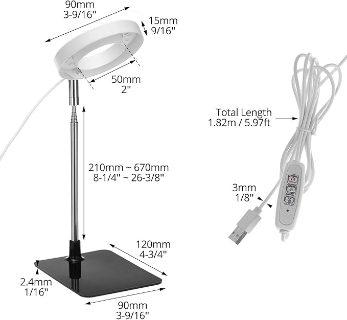 QWORK Grow Lights for Indoor Plants 3 Pack Full Spectrum LED Desk Grow Lamp 7-25 in Adjustable Height Auto Timer 2/4/8H 4 Dimmable Levels USB Powered