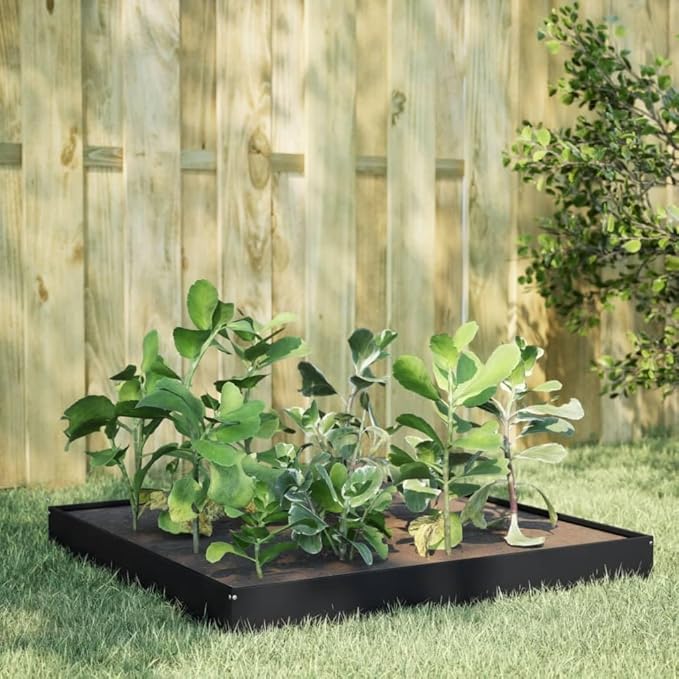 Square Garden Raised Bed Black Powder-Coated Steel 39.4x39.4x7.3 in Modern Outdoor Planter for Patio Balcony Yard and Garden