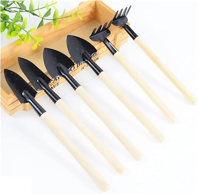 Mini Garden Tool Set 6pcs Mini Cultivating Transplng Kit Portable Plants Seedling Shovel Rake Spade Drilling Garden Planters Fertilize Tool