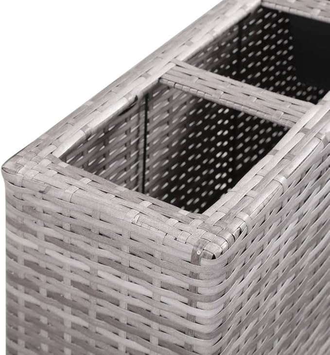 Gray Poly Rattan Raised Garden Bed 31.5x8.7x31.1 Inch Outdoor Planter Box for Patio Balcony Gardening with 4 Pots