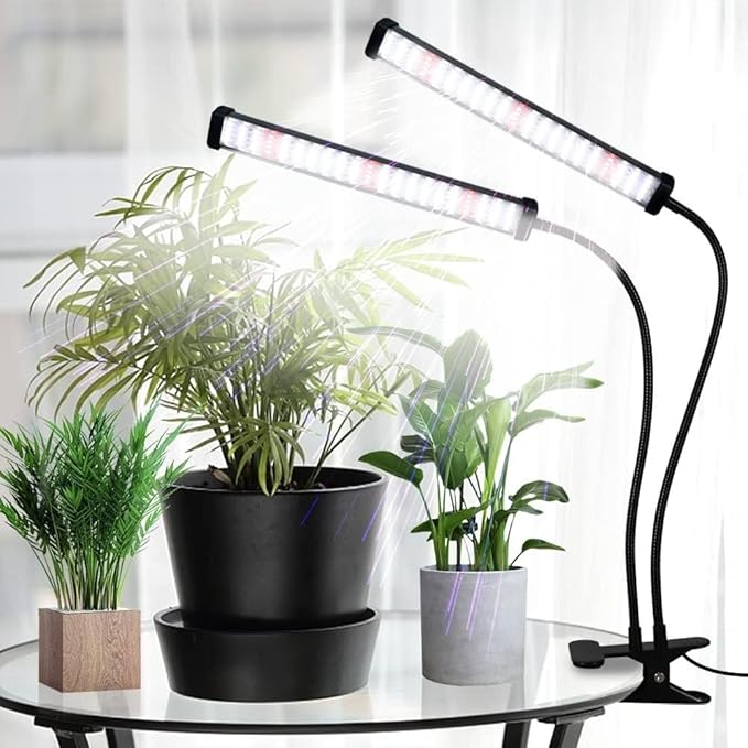 LED Grow Light Full Spectrum 6000K Clip Plant Light with White &amp Red LEDs - 5-Level Dimmable Auto Timer 4812H for Indoor Plants(4-Pack)